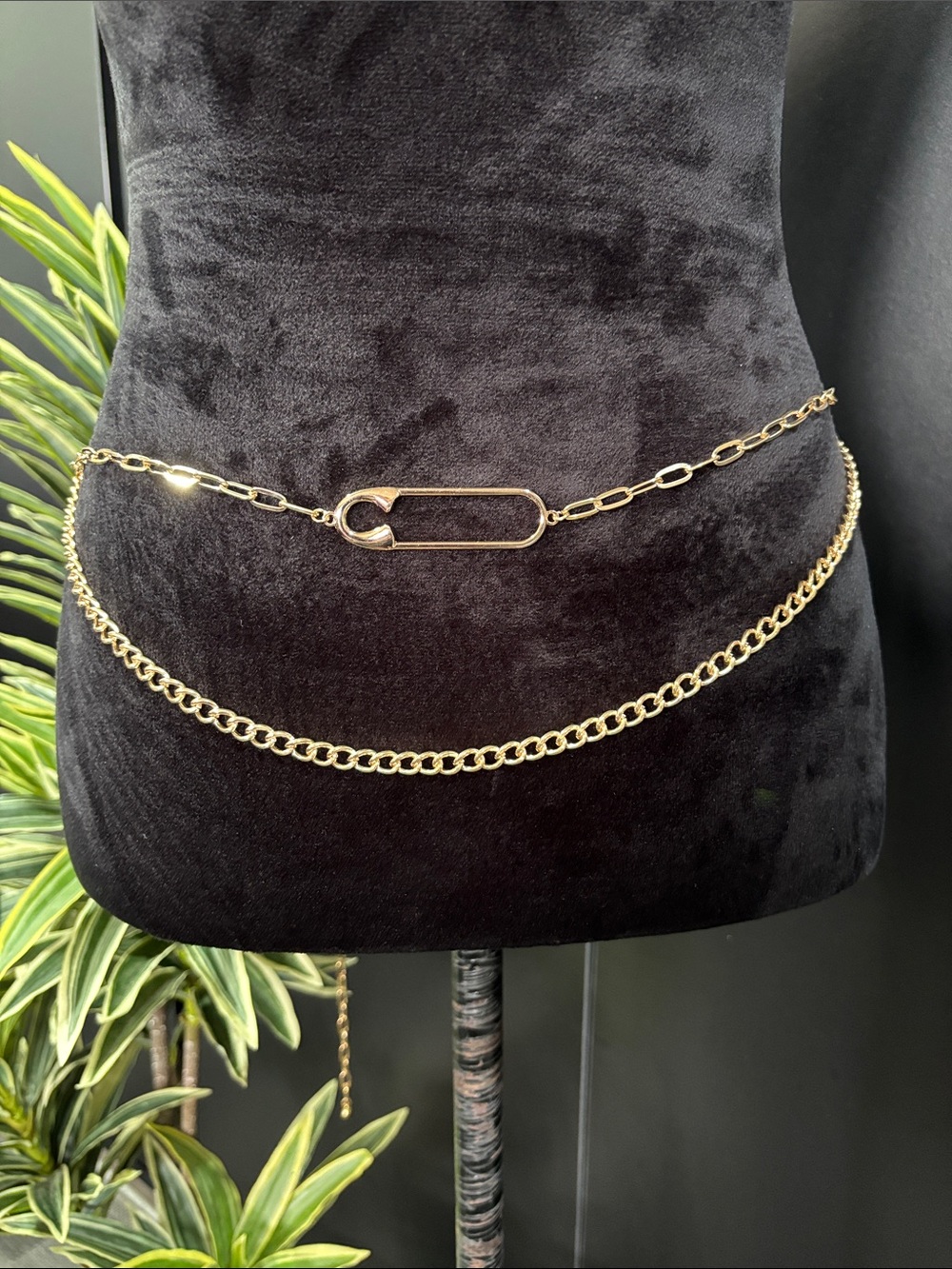 ILLUMA Double Chain,Safety Pin, metal gold tone chain belt,dressy,casual,trendy